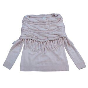 New York & Co Off Shoulder Fringe Sweater Medium Blush Pink Metallic Knit Top.